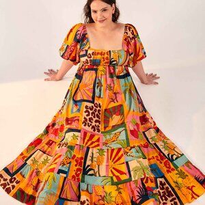 NWT TROPICAL COLLAGE MIDI DRESS XL